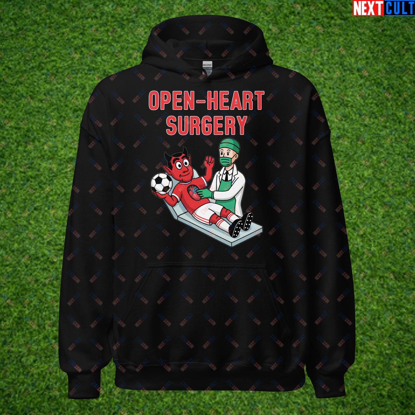 Ralf Rangnick "United Need Open Heart Surgery" Hoodie - Manchester United Fan Protest Sweatshirt - Lazy Players Out, Proper Structure In, Remove Owners - Funny Football Meme Gift Unisex Hoodie Black Hoodies Football GlazersOut Manchester United RatcliffeOut Next Cult Brand