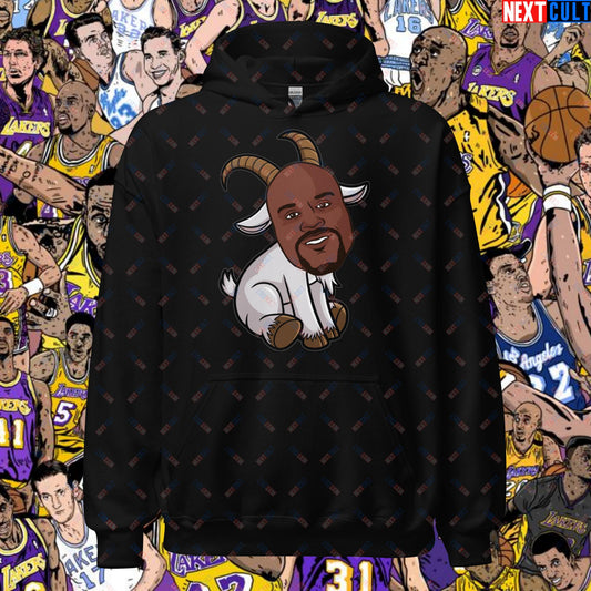 Shaquille O’Neal GOAT Hoodie - Shaq Basketball Meme Sweatshirt - Greatest of All Time NBA Funny Cartoon Pullover for Basketball Fans - Perfect Gift for Shaq Lovers Unisex Hoodie Black Hoodies Basketball G.O.A.T. Los Angeles Lakers NBA Orlando Magic Shaq Next Cult Brand