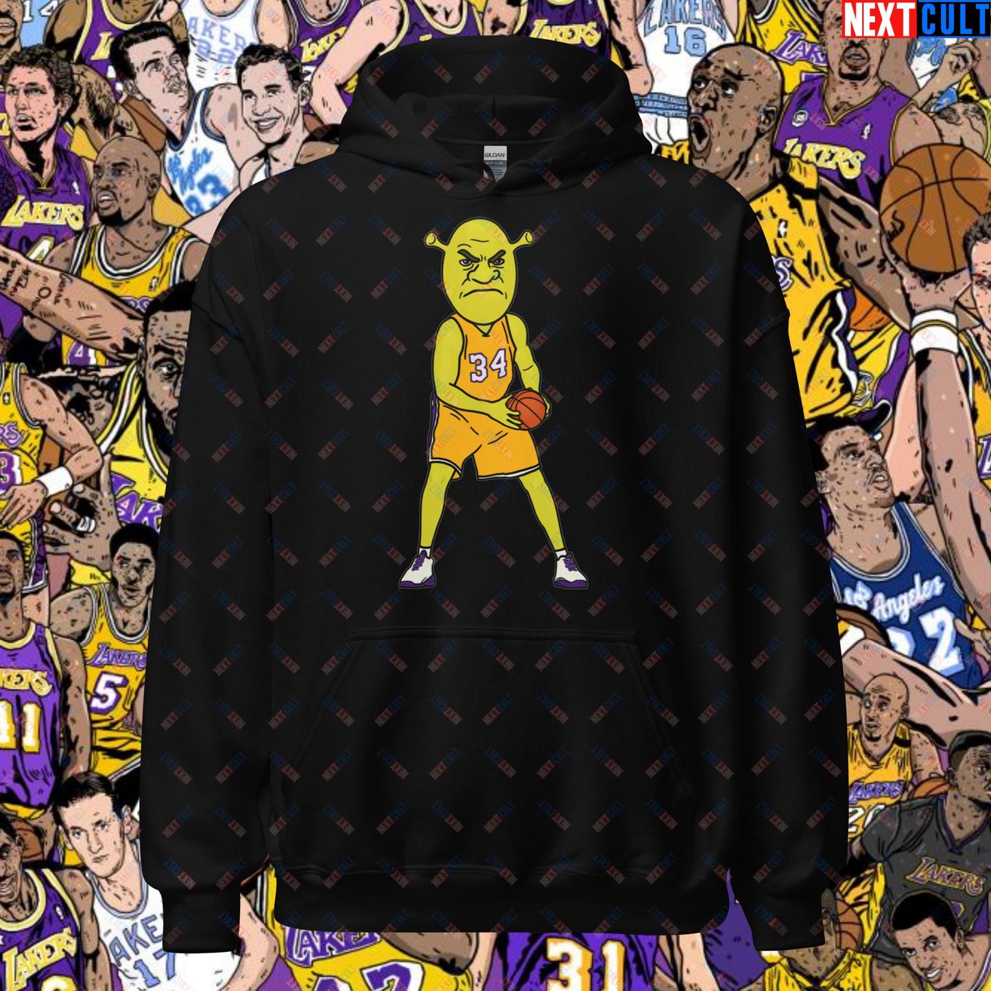 Shrequille O'Neal Hoodie - Shaquille O'Neal as Shrek Funny Basketball Meme Sweatshirt - Perfect Gift for Basketball Fans and Shrek Lovers Unisex Hoodie Black Hoodies Basketball Los Angeles Lakers NBA Shaq Shrek Next Cult Brand