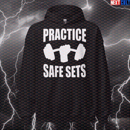 Funny Gym Safety Hoodie | Practice Safe Sets Workout Hooded Sweatshirt Jumper Pullover Top Hoodies Bodybuilding Fitness Gym Pump Cover Workout Next Cult Brand