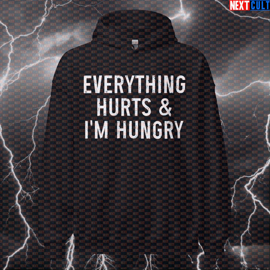 Everything Hurts And I'm Hungry Funny Gym Hoodie | Workout Motivation Hooded Sweatshirt Hoodies Bodybuilding Fast Food Fitness Gym Pump Cover Workout Next Cult Brand