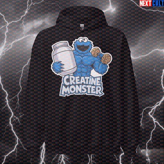 Funny Creatine Monster Gym Hoodie | Cookie Monster Meme Hooded Sweatshirt for Bodybuilding & Fitness Hoodies Bodybuilding Cookie Monster Fitness Gym Pump Cover TV Workout Next Cult Brand