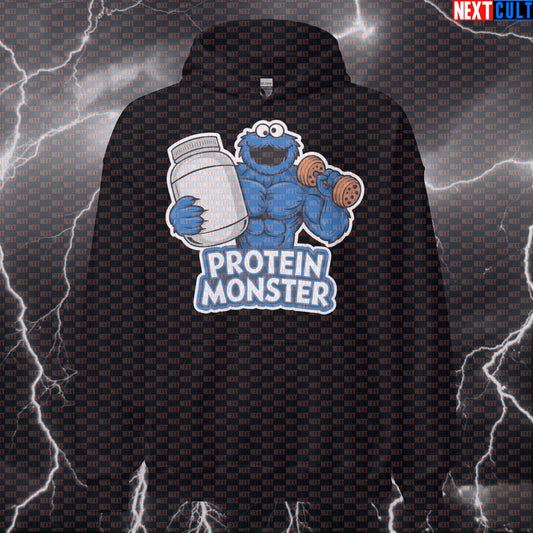 Protein Monster Gym Hoodie for Protein Lovers | Funny Workout Hooded Sweatshirt & Pullover Hoodies Bodybuilding Cookie Monster Fitness Gym Pump Cover TV Workout Next Cult Brand