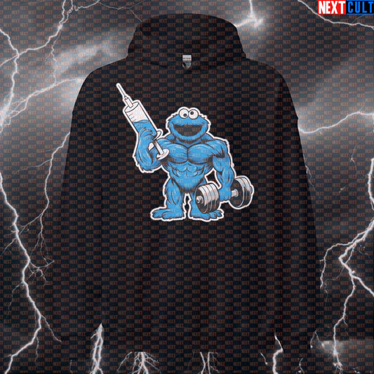 Enhanced Monster Gym Hoodie | Funny Non Natty Hooded Sweatshirt | Gym Bro Pullover Hoodies Bodybuilding Cookie Monster Fitness Gym Pump Cover Steroids TV Workout Next Cult Brand