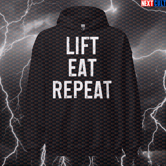 Lift Eat Repeat Gym Hoodie | Funny Workout Hoodie For Weightlifting & Bodybuilding | Hooded Sweatshirt Hoodies Bodybuilding Fast Food Fitness Gym Powerlifting Pump Cover Workout Next Cult Brand