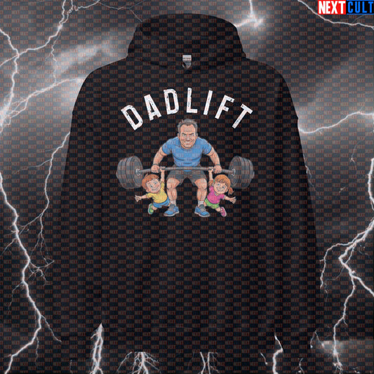 Dadlift Funny Gym Hoodie | Gym Dad Workout Hoodie For Powerlifting Gains | Fitness Meme Hooded Sweatshirt Hoodies Bodybuilding Father's Day Fitness Gym Home Gym Leg Day Powerlifting Pump Cover Workout Next Cult Brand