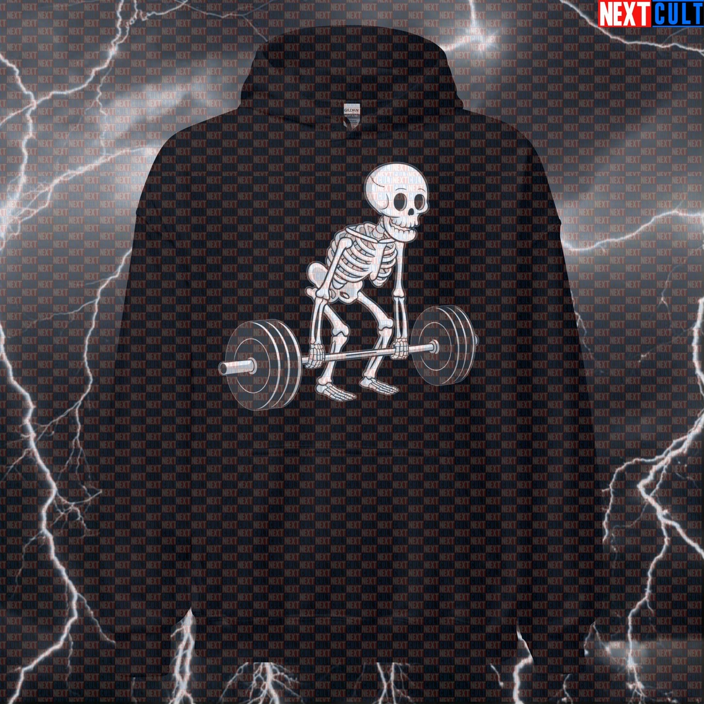 Skeleton Deadlift Gym Hoodie | Funny Workout Hoodie For Deadlift Lovers & Lifters | Fitness Meme Apparel Hoodies Bodybuilding Fitness Gym Halloween Leg Day Powerlifting Pump Cover Workout Next Cult Brand