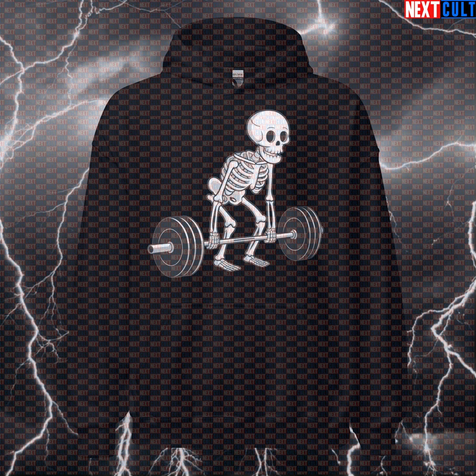 Skeleton Deadlift Gym Hoodie | Funny Workout Hoodie For Deadlift Lovers & Lifters | Fitness Meme Apparel Hoodies Bodybuilding Fitness Gym Halloween Leg Day Powerlifting Pump Cover Workout Next Cult Brand