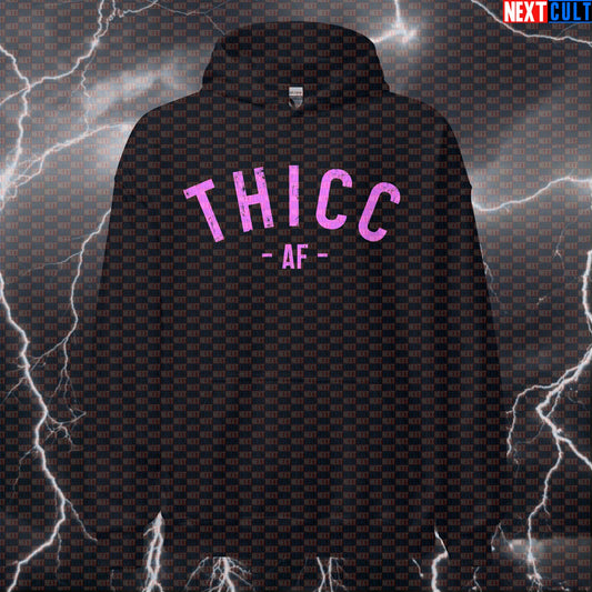 Thicc AF Gym Hoodie | Funny Workout Hoodie For Booty Lovers & Glute Gains | Fitness Meme Pullover Hoodies Bodybuilding Fitness Gym Leg Day Pump Cover Workout Next Cult Brand