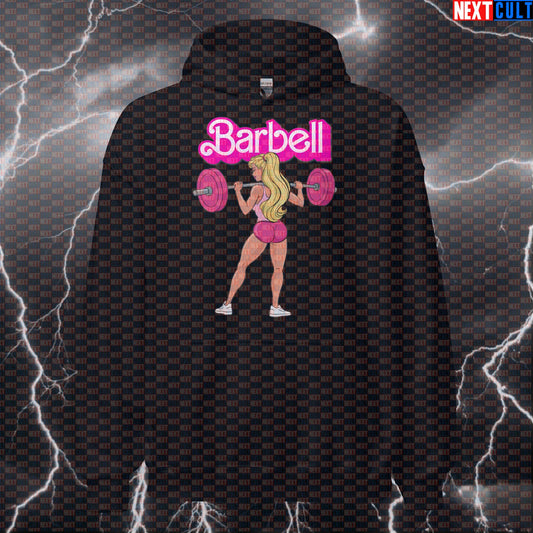 Barbie & Barbells Gym Hoodie | Funny Workout Hoodie For Female Lifters | Leg Day Motivation Pullover Barbie Bodybuilding Films Fitness Gym Leg Day Powerlifting Pump Cover Workout Next Cult Brand
