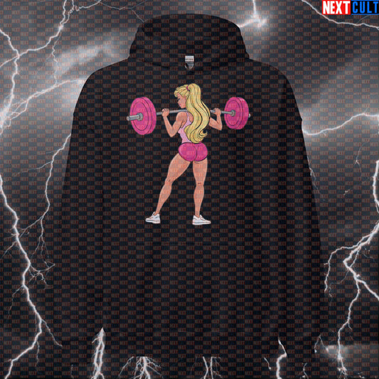 Strong Woman Gym Hoodie | Funny Leg Day Meme Hooded Sweatshirt For Lifters | Barbie Workout Pullover Hoodies Barbie Bodybuilding Films Fitness Gym Leg Day Powerlifting Pump Cover Workout Next Cult Brand