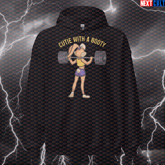 Cutie With a Booty Gym Hoodie | Funny Workout Hoodie For Women | Gym Bunny Fitness Meme Pullover Bodybuilding Films Fitness Gym Leg Day Powerlifting Pump Cover TV Workout Next Cult Brand