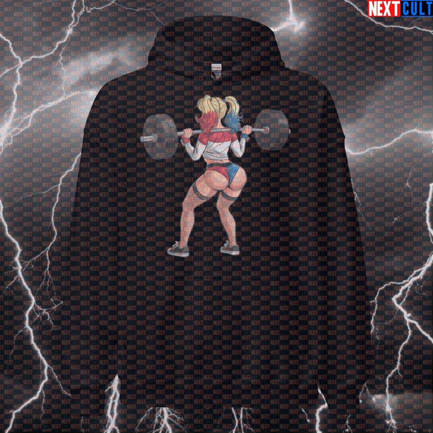 Booty Builder Gym Hoodie | Harley Quinn Workout Hoodie For Leg Day & Squat Gains | Funny Fitness Hoodie Bodybuilding Films Fitness Gym Harley Quinn Leg Day Powerlifting Pump Cover Superheroes Workout Next Cult Brand