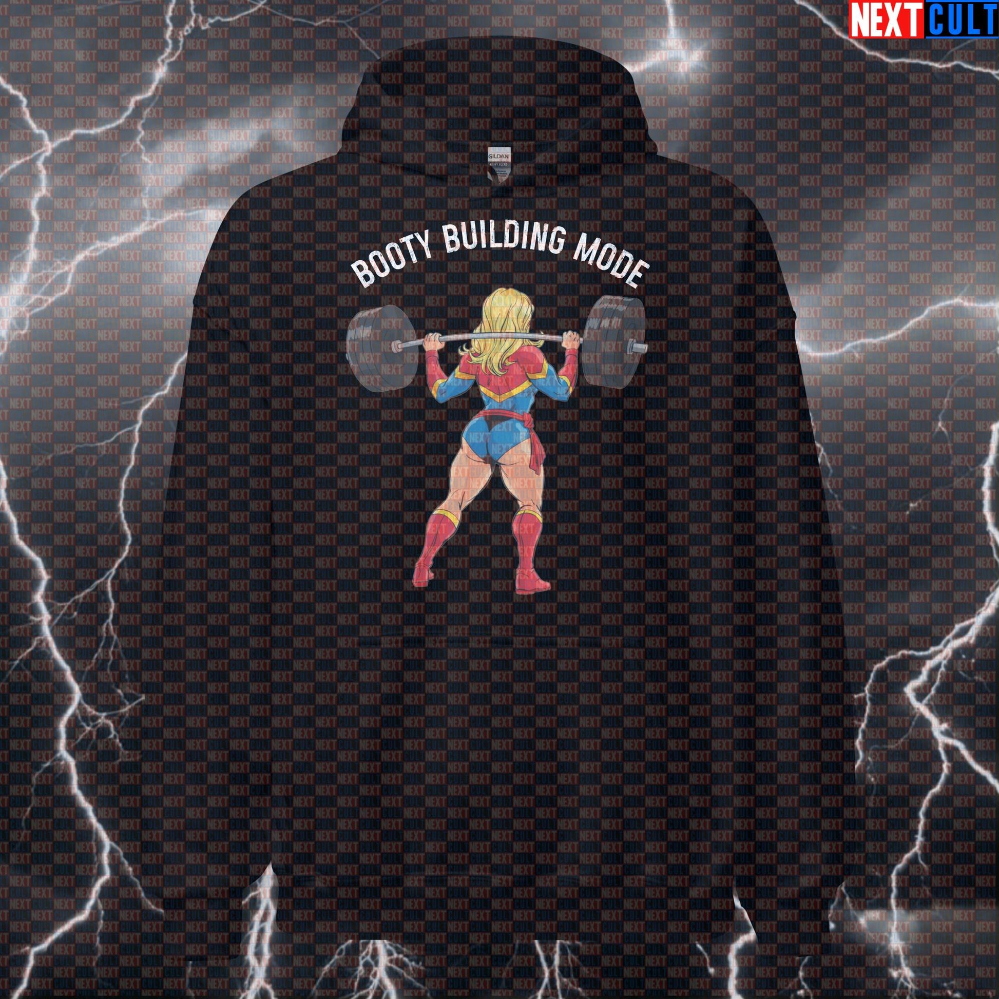 Funny Booty Building Mode Gym Hoodie | Workout Hoodie For Leg Day & Squats | Fitness Meme Hooded Sweatshirt Hoodies Avengers Bodybuilding Captain Marvel Films Fitness Gym Leg Day Powerlifting Pump Cover Superheroes Workout Next Cult Brand