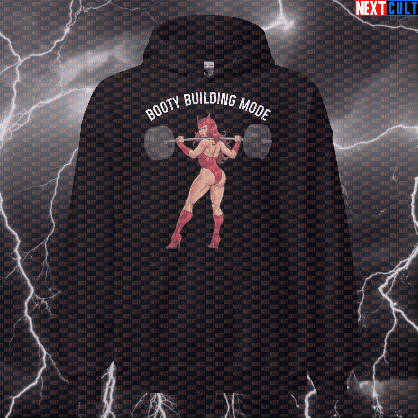 Booty Building Mode Gym Hoodie | Funny Gym Witch Workout Hoodie For Leg Day & Squat Gains | Meme Pullover Avengers Bodybuilding Films Fitness Gym Leg Day Powerlifting Pump Cover Superheroes Workout Next Cult Brand