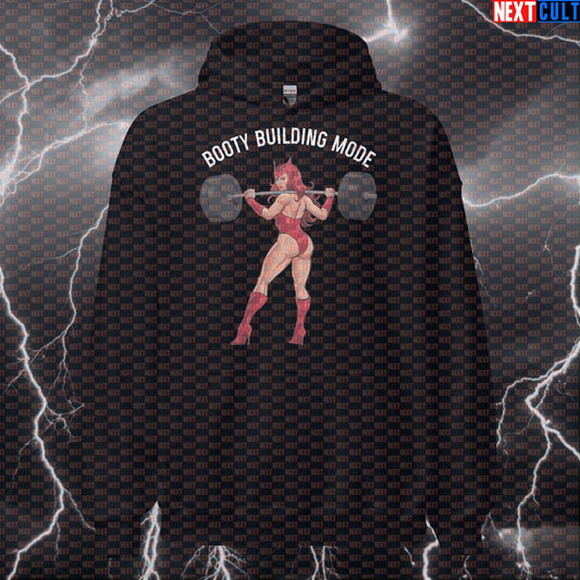 Booty Building Mode Gym Hoodie | Funny Gym Witch Workout Hoodie For Leg Day & Squat Gains | Meme Pullover Avengers Bodybuilding Films Fitness Gym Leg Day Powerlifting Pump Cover Superheroes Workout Next Cult Brand