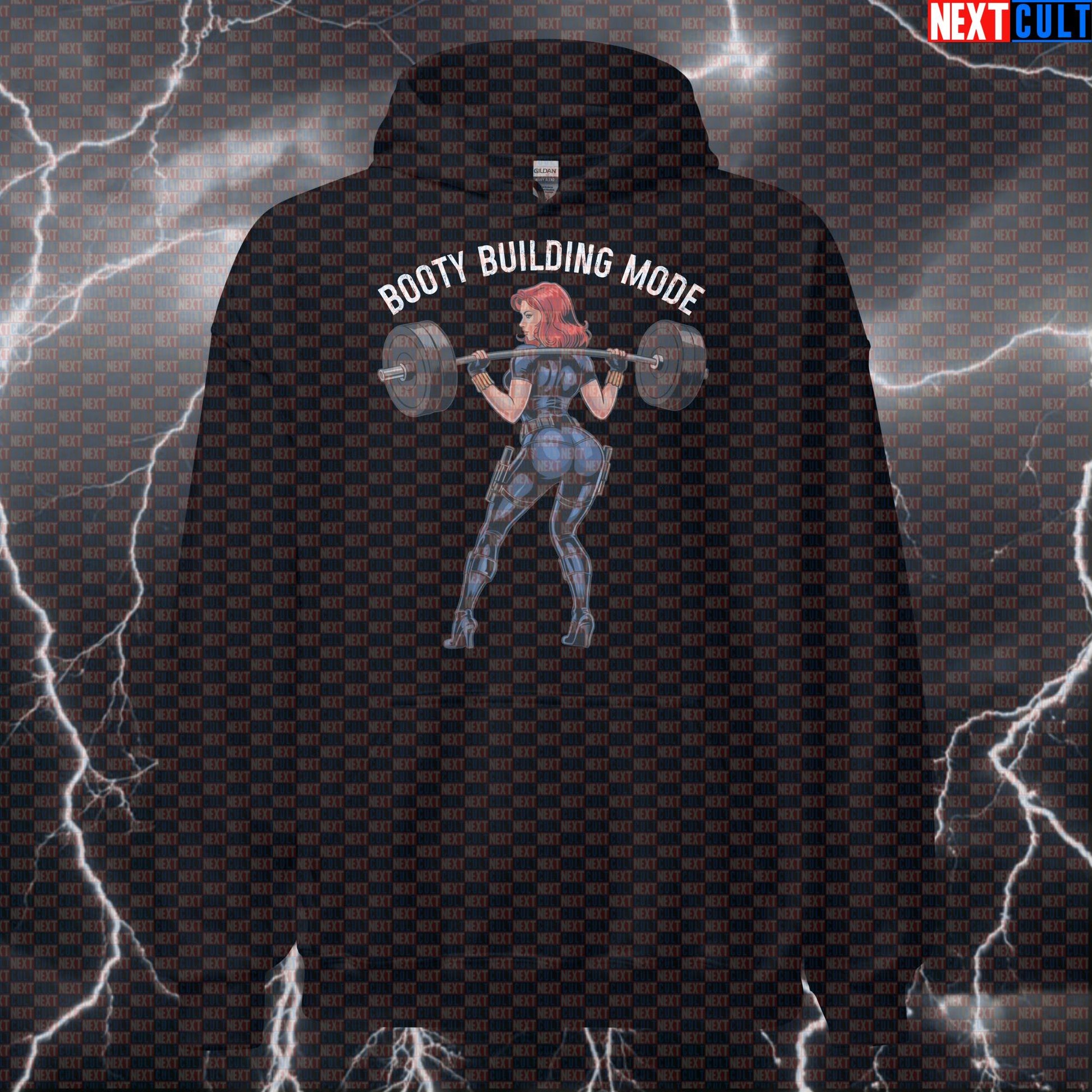 Booty Building Mode Gym Hoodie | Funny Workout Hoodie For Gym Girls | Squats & Glutes Meme Pullover Avengers Black Widow Bodybuilding Films Fitness Gym Leg Day Powerlifting Pump Cover Superheroes Workout Next Cult Brand