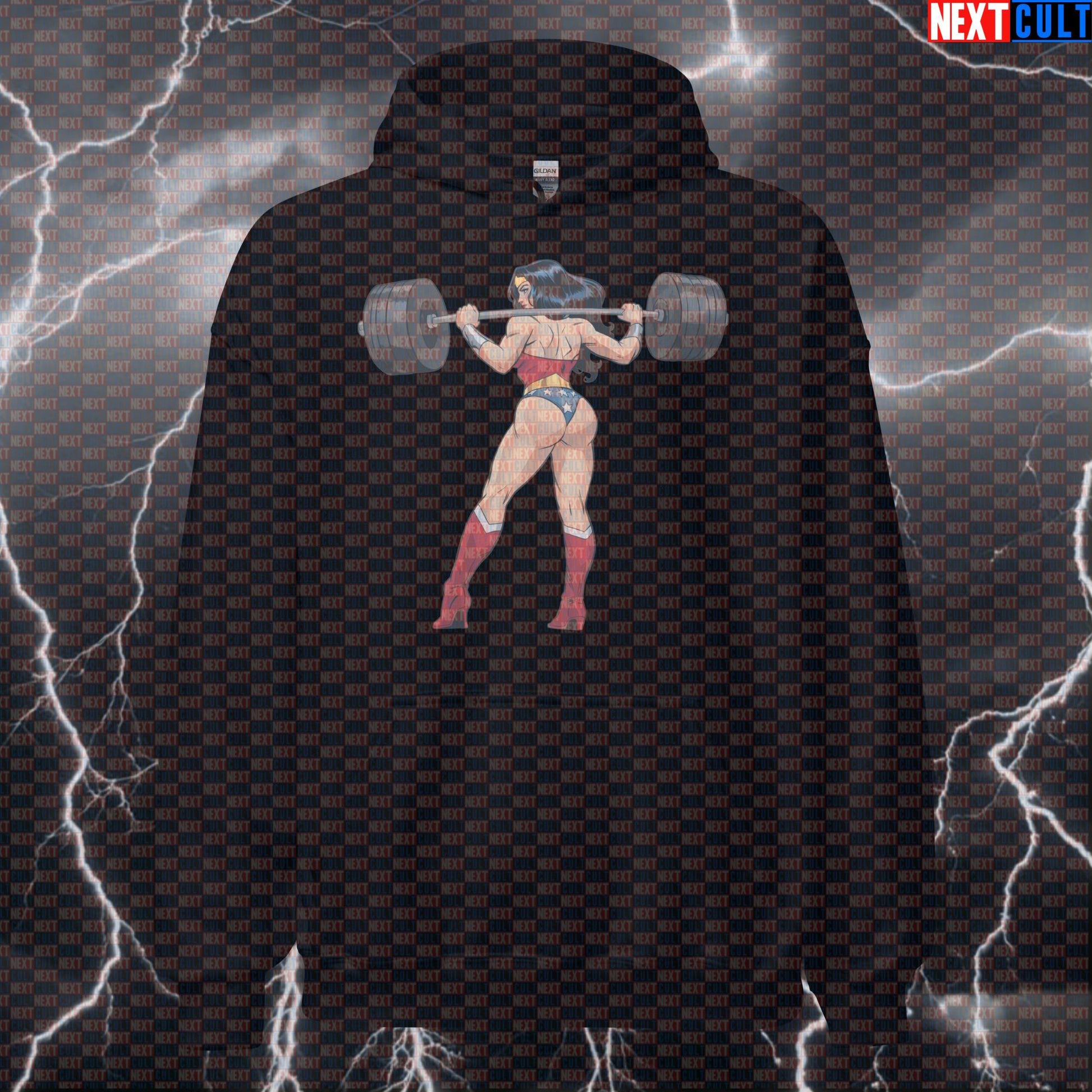 Wonder Lifter Gym Hoodie | Funny Workout Hoodie For Squats & Leg Day Gains | Superhero Hooded Sweatshirt Bodybuilding Films Fitness Gym Justice League Leg Day Powerlifting Pump Cover Superheroes Wonder Woman Workout Next Cult Brand