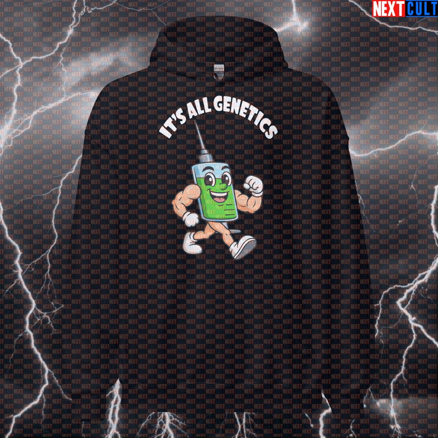 It's All Genetics Natty Or Not Funny Gym Hoodie | Juiced Bodybuilding Meme Hooded Sweatshirt Hoodies Bodybuilding Fitness Gym Pump Cover Steroids Workout Next Cult Brand