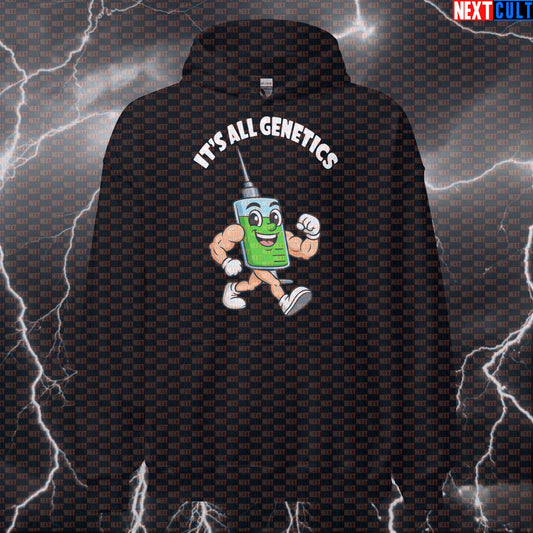 It's All Genetics Natty Or Not Funny Gym Hoodie | Juiced Bodybuilding Meme Hooded Sweatshirt Hoodies Bodybuilding Fitness Gym Pump Cover Steroids Workout Next Cult Brand