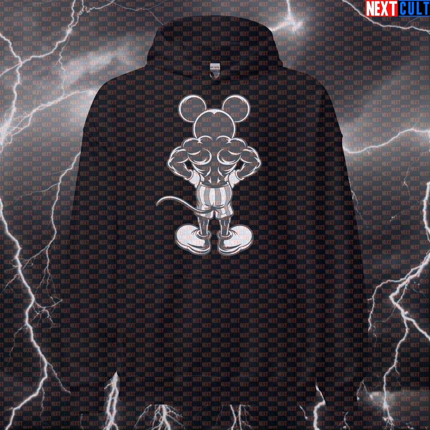 Lat Spread Gym Hoodie | Funny Mickey Mouse Bodybuilding Hooded Sweatshirt | Workout Meme Pullover Bodybuilding Films Fitness Gym Pump Cover Workout Next Cult Brand