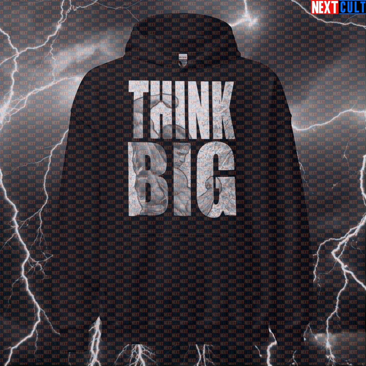 Think Big Funny Gym Hoodie | Arnold Bodybuilding Meme Hooded Sweatshirt For Lifters | Workout Jumper Hoodies Arnold Schwarzenegger Bodybuilding Fitness Gym Pump Cover Workout Next Cult Brand