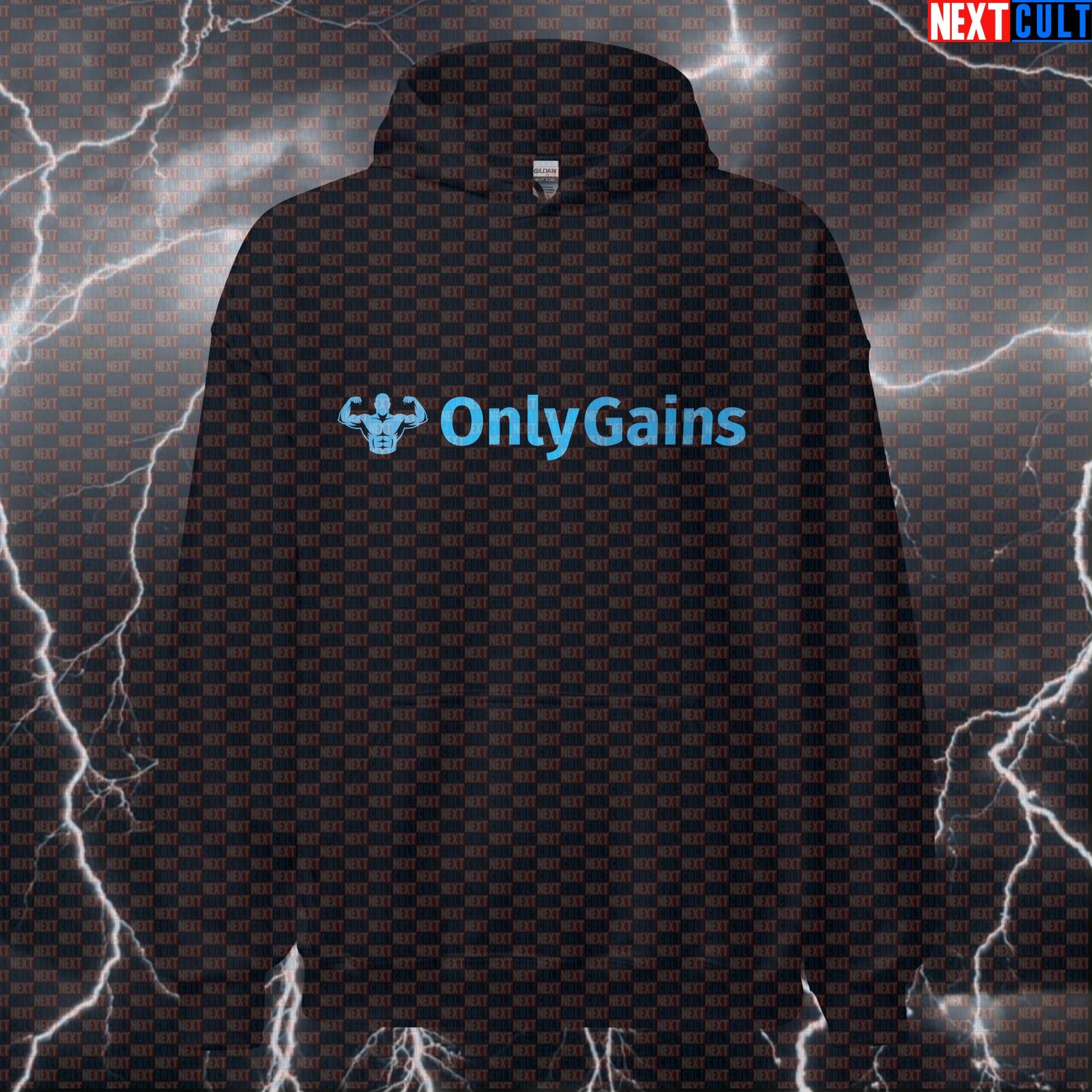OnlyGains Gym Hoodie | Funny Workout Hoodie For Lifters & Bodybuilding Meme Fans | Only Fans Parody Bodybuilding Fitness Gym OnlyFans Pump Cover Workout Next Cult Brand