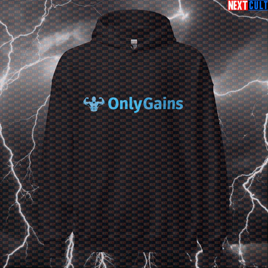 OnlyGains Gym Hoodie | Funny Workout Hoodie For Lifters & Bodybuilding Meme Fans | Only Fans Parody Bodybuilding Fitness Gym OnlyFans Pump Cover Workout Next Cult Brand