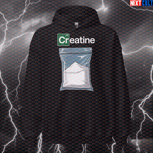 Powered By Creatine Gym Hoodie | Funny Workout Hoodie For Creatine Lovers & Breaking Bad Meme Fans Hoodies Bodybuilding Breaking Bad Fitness Gym Pump Cover TV Workout Next Cult Brand