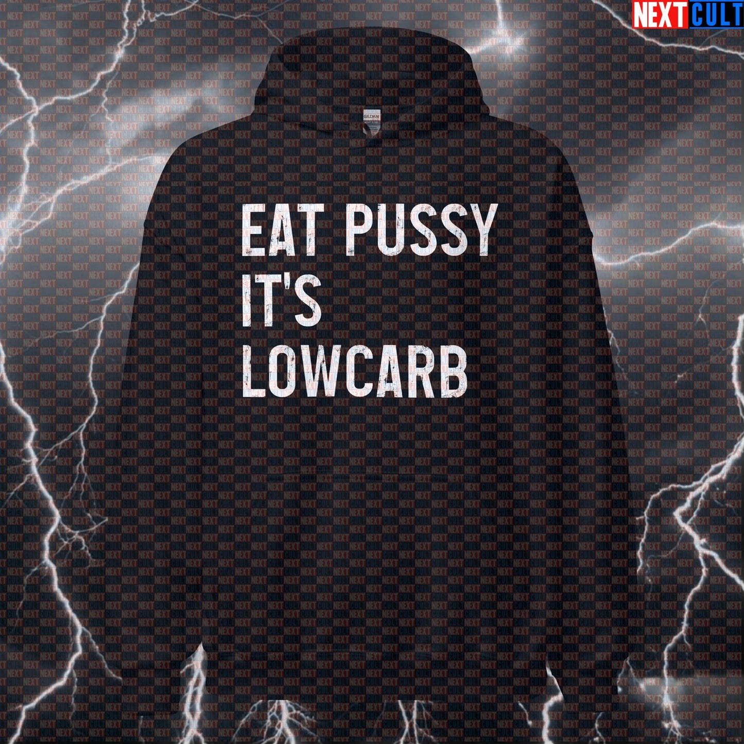 Eat Pussy It's Low Carb Gym Hoodie | Adult Humor Workout Hoodie For Lifters | Funny Fitness Meme Pullover Bodybuilding Fast Food Fitness Gym Pump Cover Workout Next Cult Brand