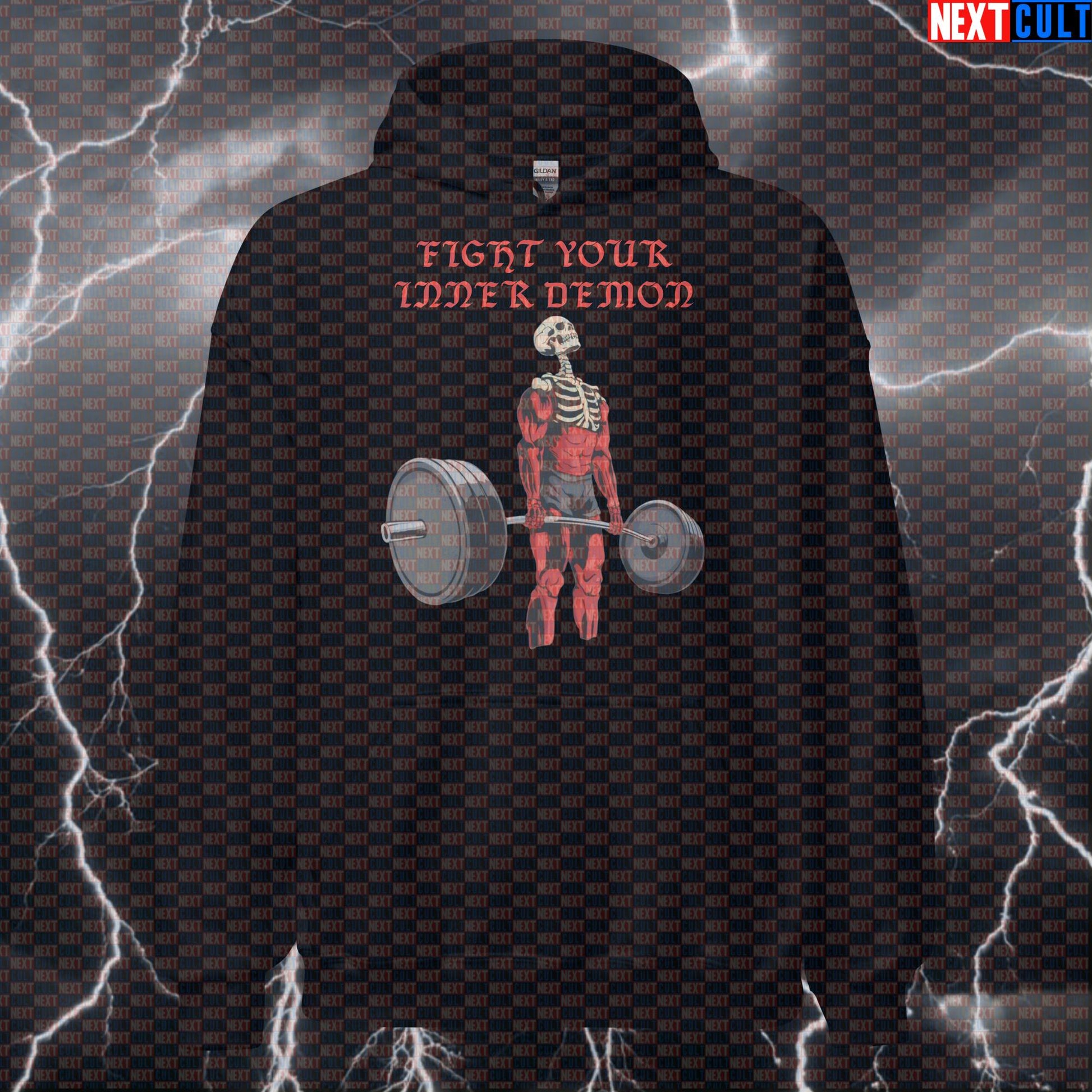 Fight Your Inner Demon Gym Hoodie | Funny Workout Hoodie For Lifters & Bodybuilding Meme Fans | Motivational Pullover Bodybuilding Fitness Gym Leg Day Powerlifting Pump Cover Workout Next Cult Brand