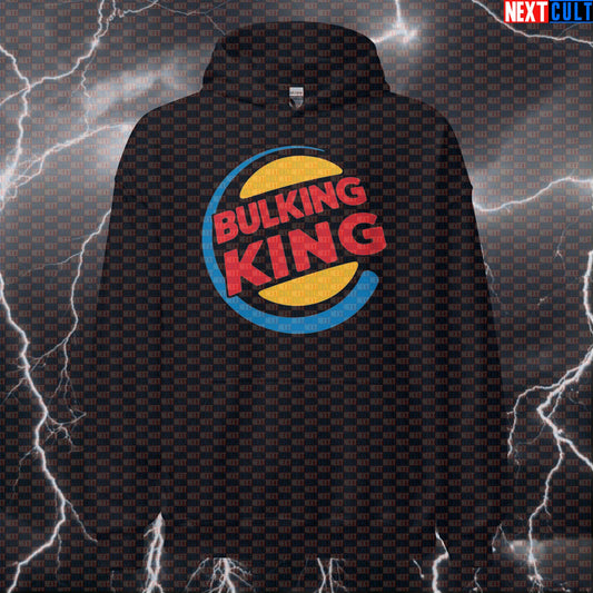 Bulking King Gym Hoodie | Funny Workout Hoodie For Bodybuilding & Mass Gain | Hooded Sweatshirt Bodybuilding Bulking Fast Food Fitness Gym Pump Cover Workout Next Cult Brand