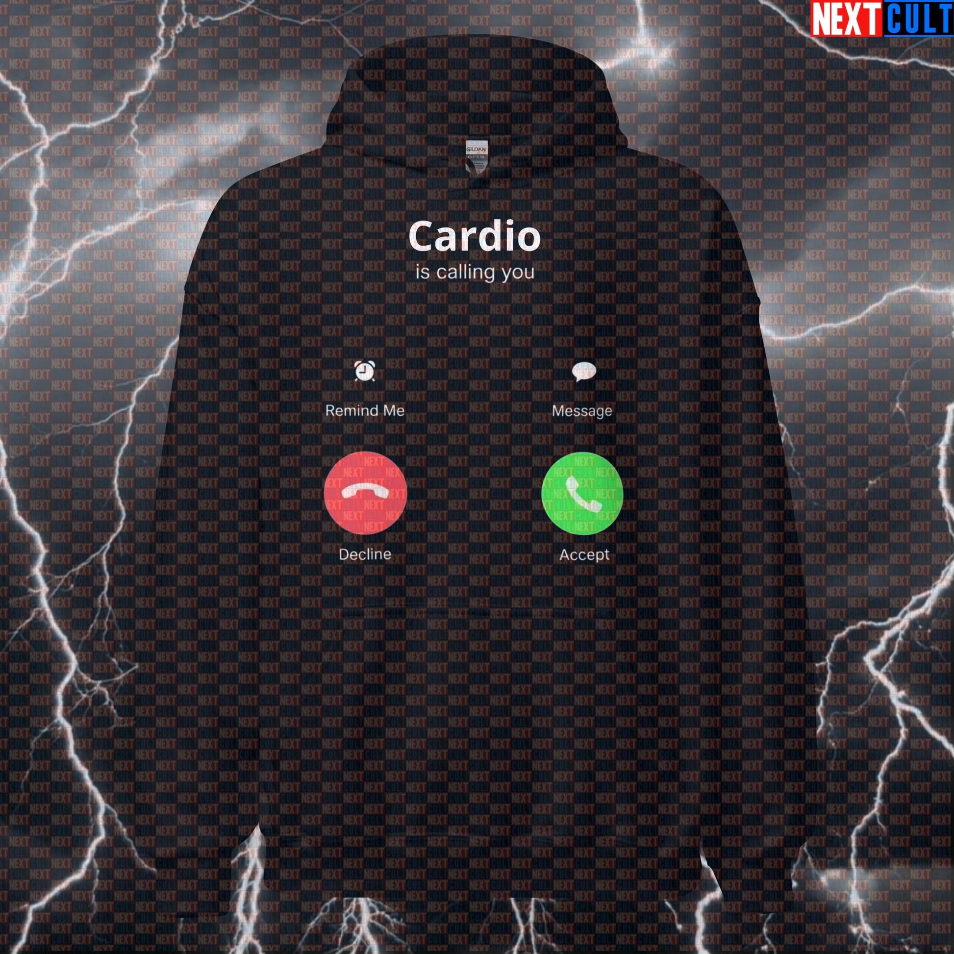 Cardio Is Calling Hoodie | Funny Decline Workout Hoodie For Gym Bros | Fitness Meme Hooded Sweatshirt Bodybuilding Cardio Fitness Gym Pump Cover Workout Next Cult Brand