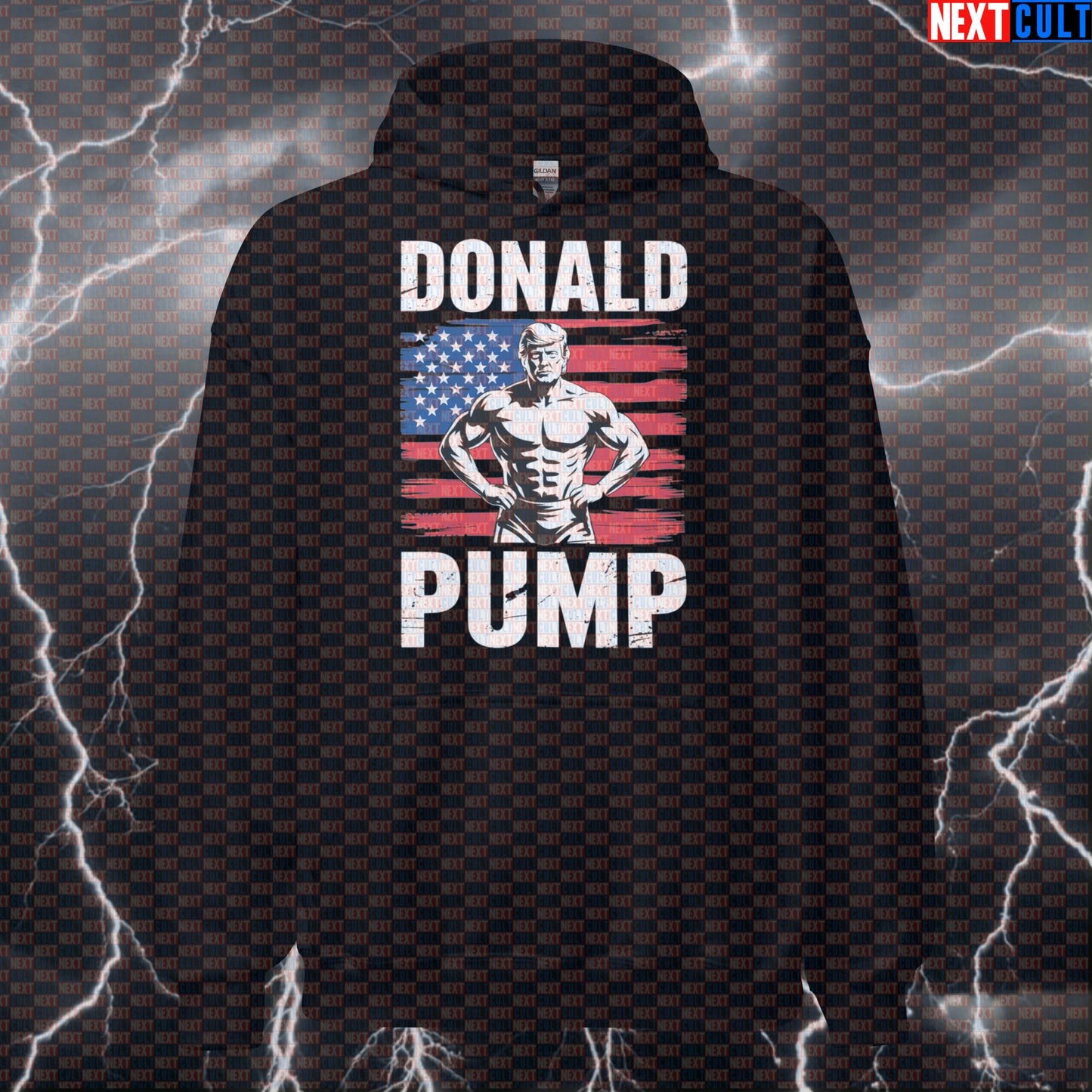 Donald Pump Gym Hoodie | Make America Lift Again Funny Workout Hoodie | Political Meme Hooded Sweatshirt Hoodies 4th of July Bodybuilding Donald Trump Fitness Gym Pump Cover Workout Next Cult Brand