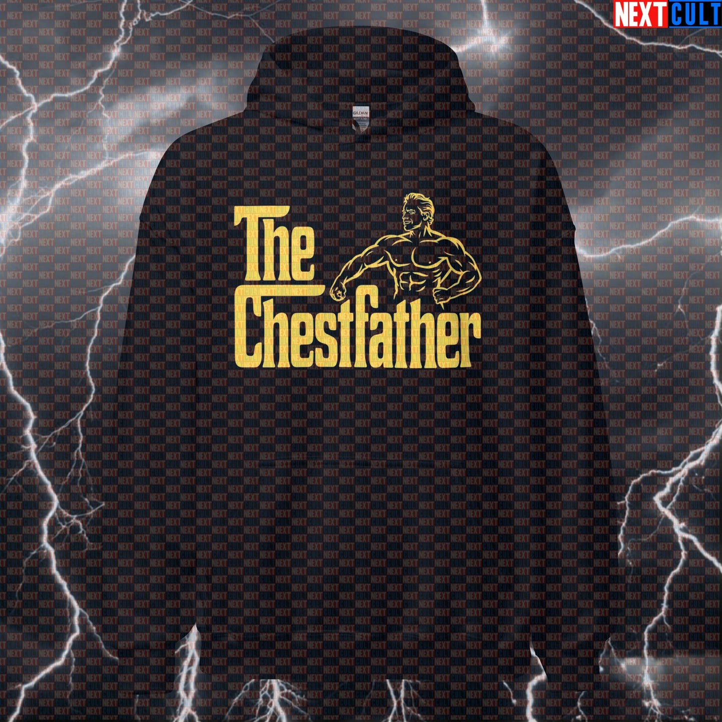 The Chestfather Gym Hoodie | Arnold Schwarzenegger Meme Hooded Sweatshirt | Bodybuilding Pump Cover Arnold Schwarzenegger Bodybuilding Films Fitness Gym Pump Cover The Godfather Workout Next Cult Brand