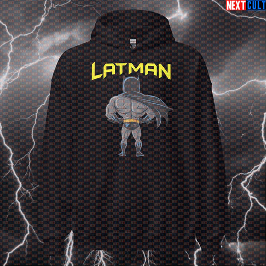 Lat Man Big Back Hoodie - Funny Gym Hooded Sweatshirt for Lifters with Huge Lats - Workout Pullover Jumper for Back Day Batman Bodybuilding Films Fitness Gym Justice League Pump Cover Superheroes Workout Next Cult Brand
