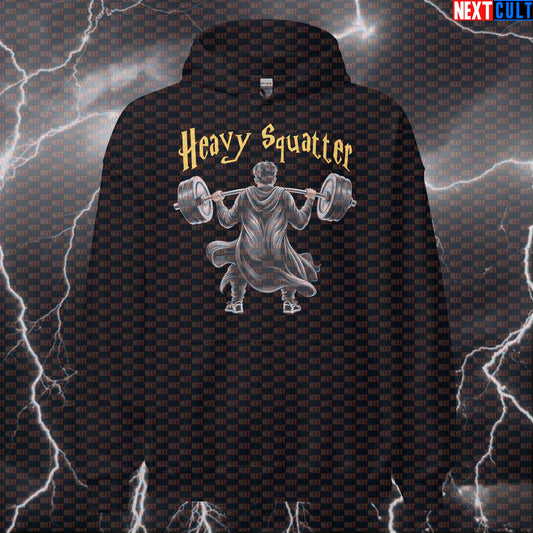 Heavy Squatter Gym Hoodie | Harry Potter Workout Hoodie For Squat Lovers | Funny Leg Day Pullover Bodybuilding Books Films Fitness Gym Harry Potter Leg Day Powerlifting Pump Cover Workout Next Cult Brand