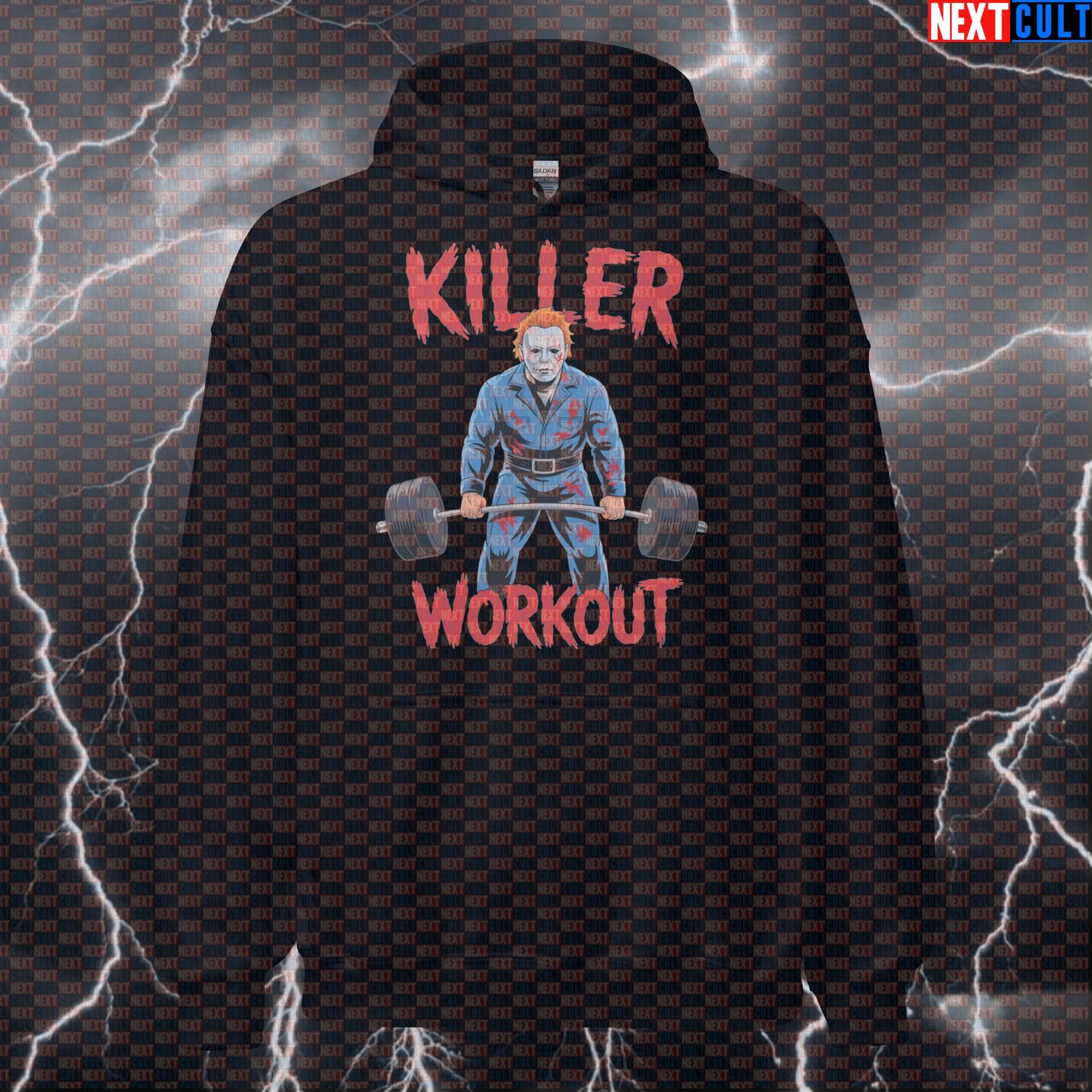 Killer Workout Horror Gym Hoodie | Scary Halloween Fitness Meme Pullover | Funny Workout Hoodie Bodybuilding Films Fitness Gym Halloween Powerlifting Pump Cover Workout Next Cult Brand