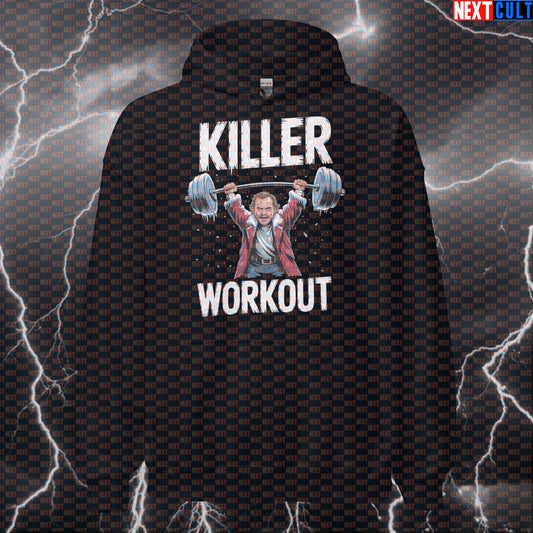 Killer Workout Horror Gym Hoodie | Scary The Shining Pumpkin Design | Funny Halloween Workout Hoodie Films Fitness Gym Halloween Powerlifting Pump Cover Workout Next Cult Brand
