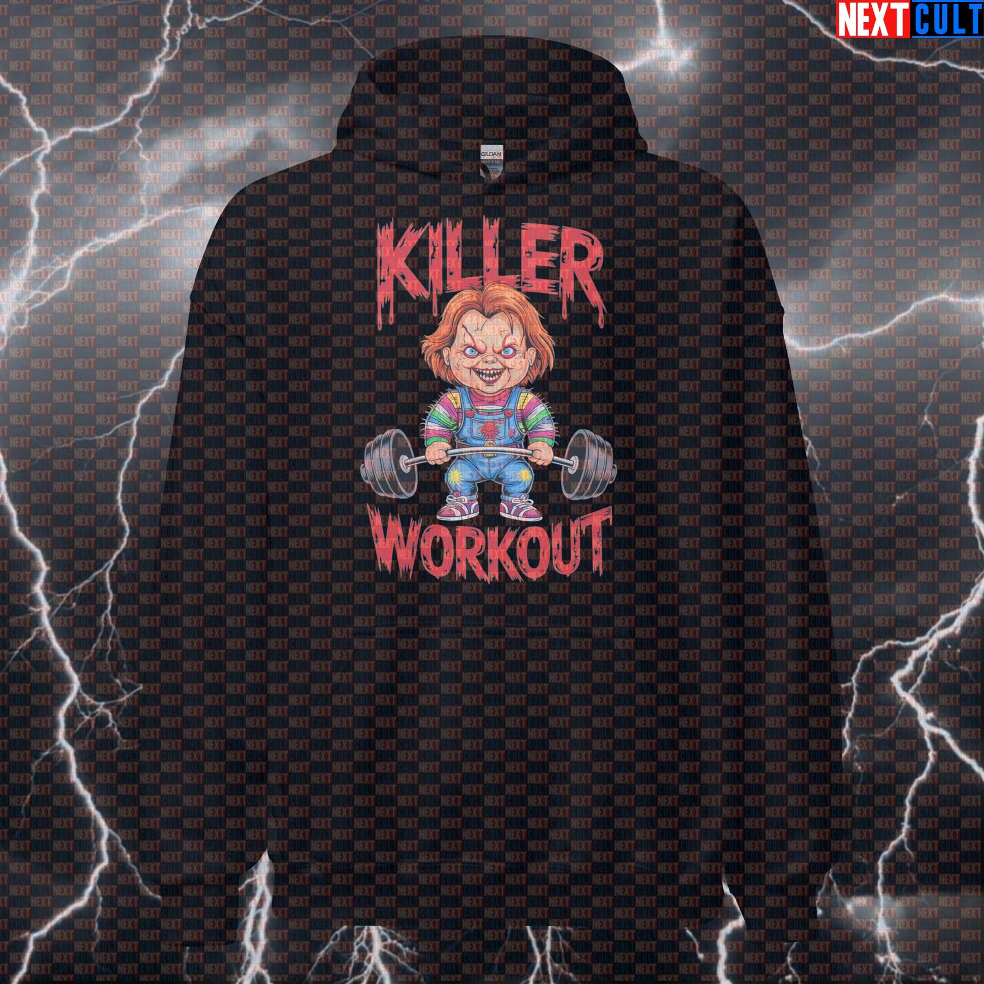 Killer Workout Horror Gym Hoodie | Scary Doll Halloween Fitness Hooded Sweatshirt | Funny Gym Meme Jumper Hoodies Bodybuilding Films Fitness Gym Halloween Powerlifting Pump Cover Workout Next Cult Brand