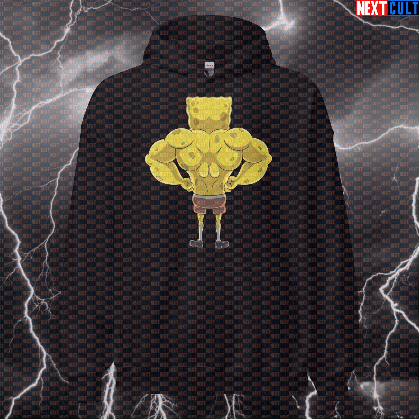 Big Back Gym Hoodie | SpongeBob Workout Hoodie For Bodybuilders | Funny Back Day Hooded Sweatshirt Hoodies Bodybuilding Fitness Gym Pump Cover SpongeBob TV Workout Next Cult Brand