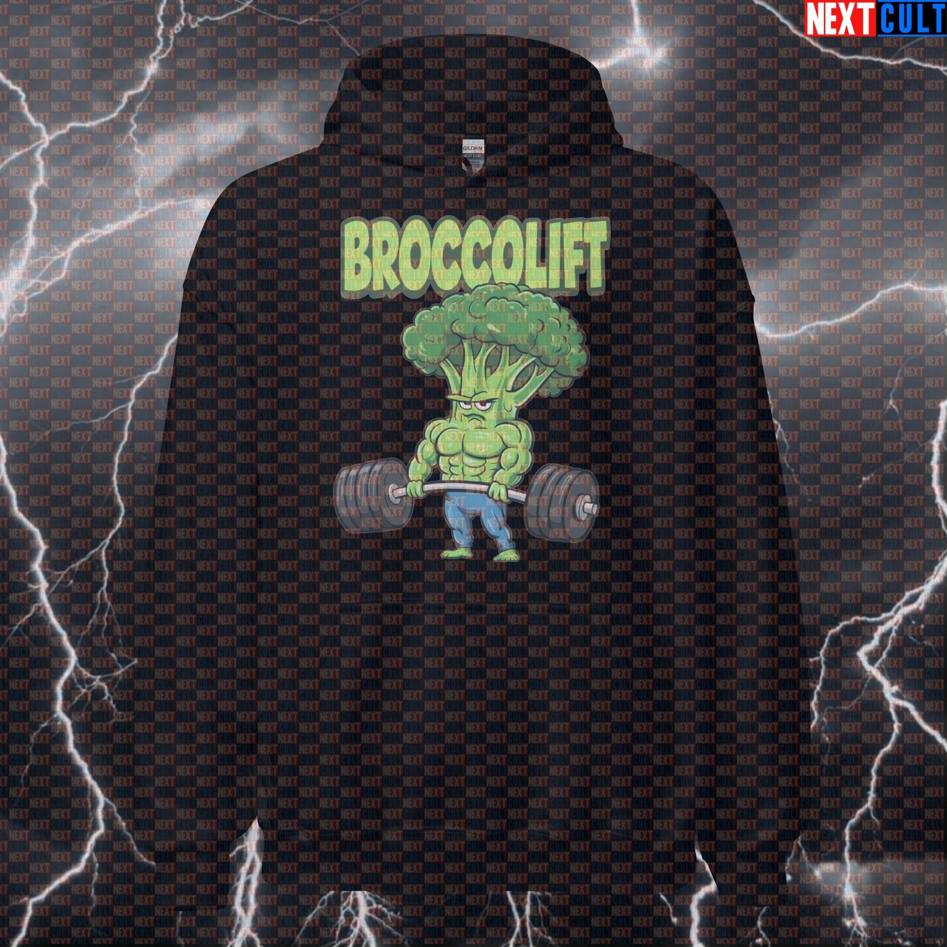 Broccolift Funny Gym Hoodie | Eat Broccoli Lift Hooded Sweatshirt For Fitness Gains | Workout Meme Jumper Hoodies Bodybuilding Fast Food Fitness Gym Leg Day Powerlifting Pump Cover Workout Next Cult Brand