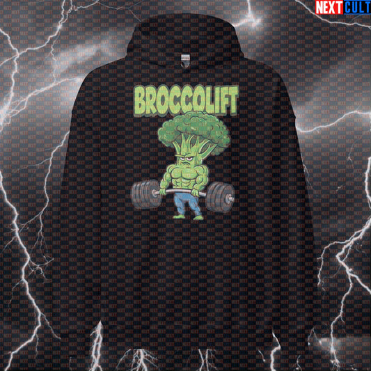 Broccolift Funny Gym Hoodie | Eat Broccoli Lift Hooded Sweatshirt For Fitness Gains | Workout Meme Jumper Hoodies Bodybuilding Fast Food Fitness Gym Leg Day Powerlifting Pump Cover Workout Next Cult Brand