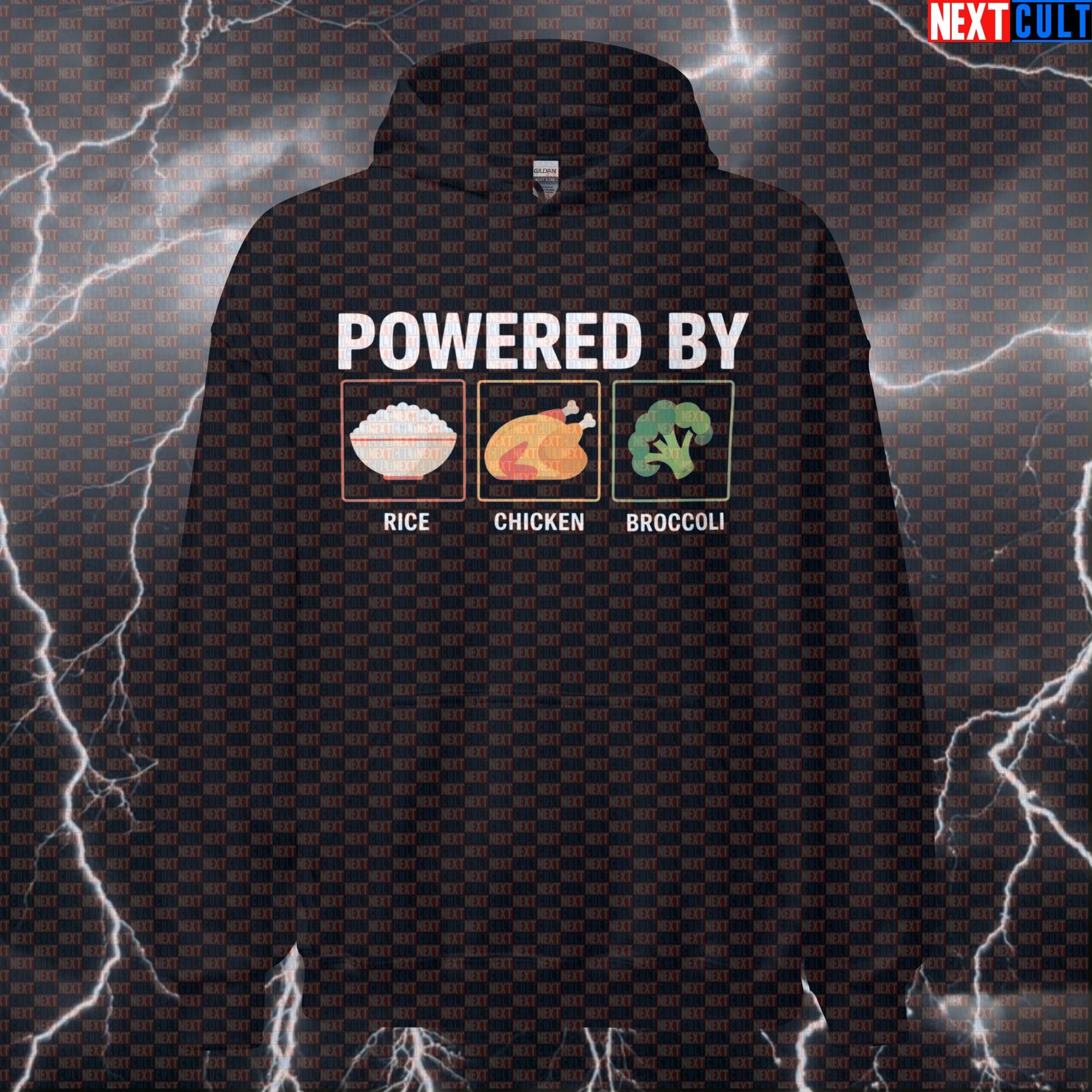 Rice Chicken Broccoli Gym Hoodie | Funny Bodybuilding Diet Hooded Sweatshirt | Workout Meal Prep Pullover Hoodies Bodybuilding Fast Food Fitness Gym Pump Cover Workout Next Cult Brand