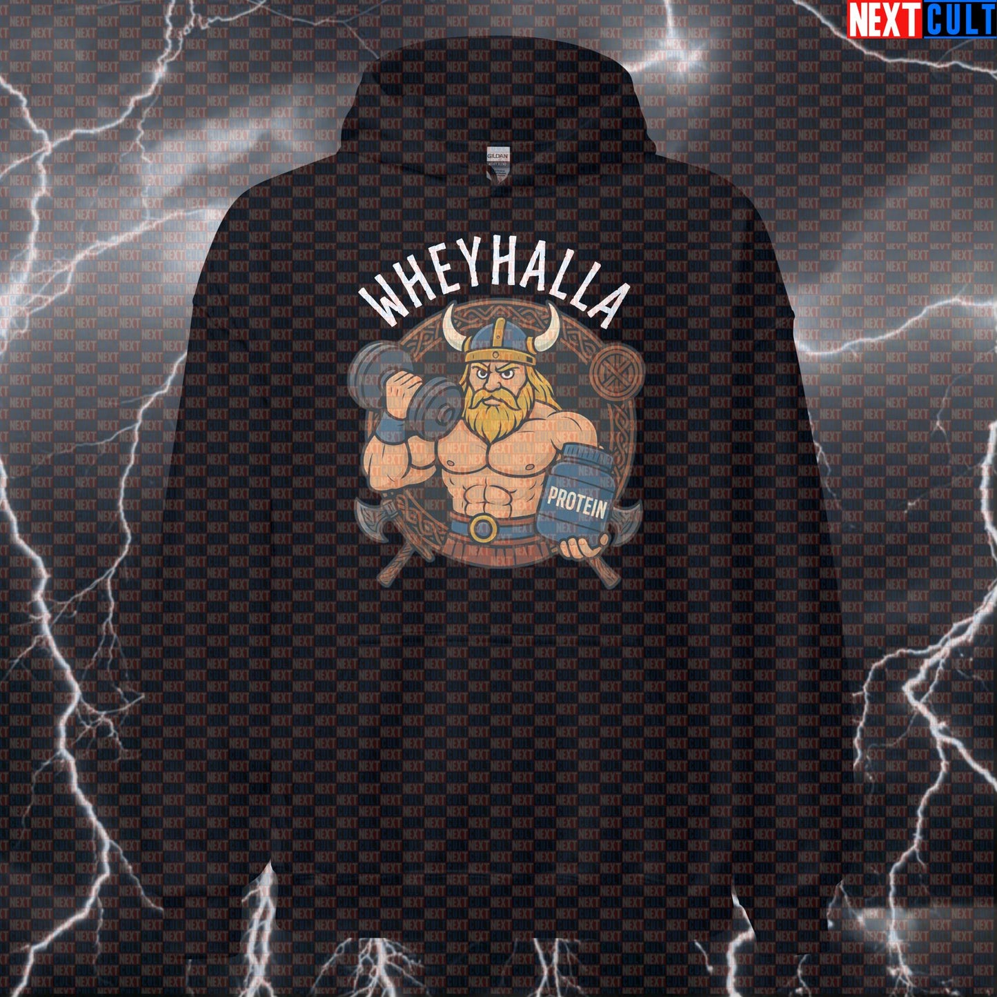 Wheyhalla Viking Gym Hoodie | Funny Workout Pullover For Protein Lovers & Lifters Hoodies Bodybuilding Fitness Gym Pump Cover Vikings Workout Next Cult Brand