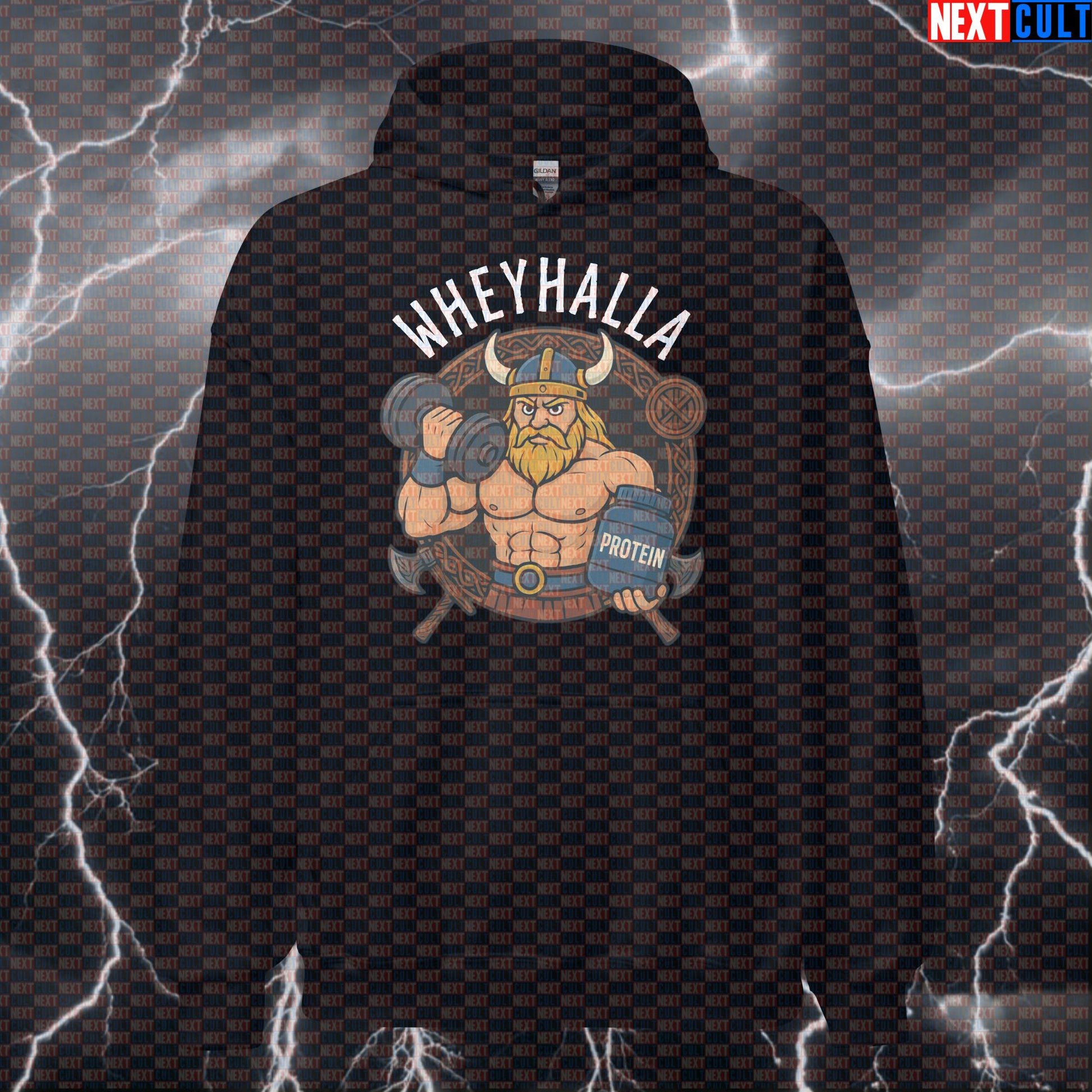 Wheyhalla Viking Gym Hoodie | Funny Workout Pullover For Protein Lovers & Lifters Hoodies Bodybuilding Fitness Gym Pump Cover Vikings Workout Next Cult Brand