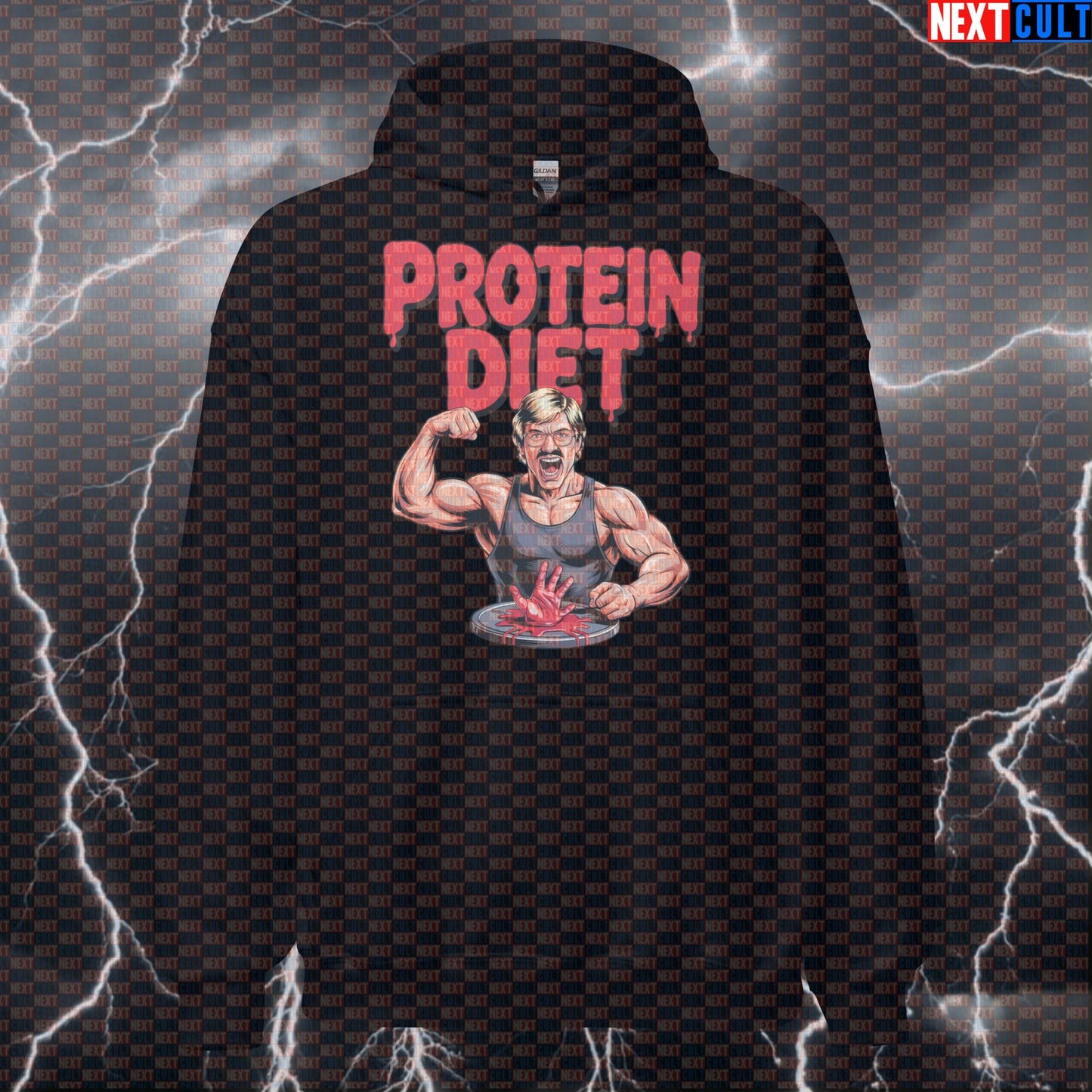 Dark Humor Protein Diet Gym Hoodie | Funny Workout Hoodie For Cannibal Meme Fans | Edgy Pullover Hoodies Bodybuilding Fast Food Films Fitness Gym Halloween Pump Cover Workout Next Cult Brand