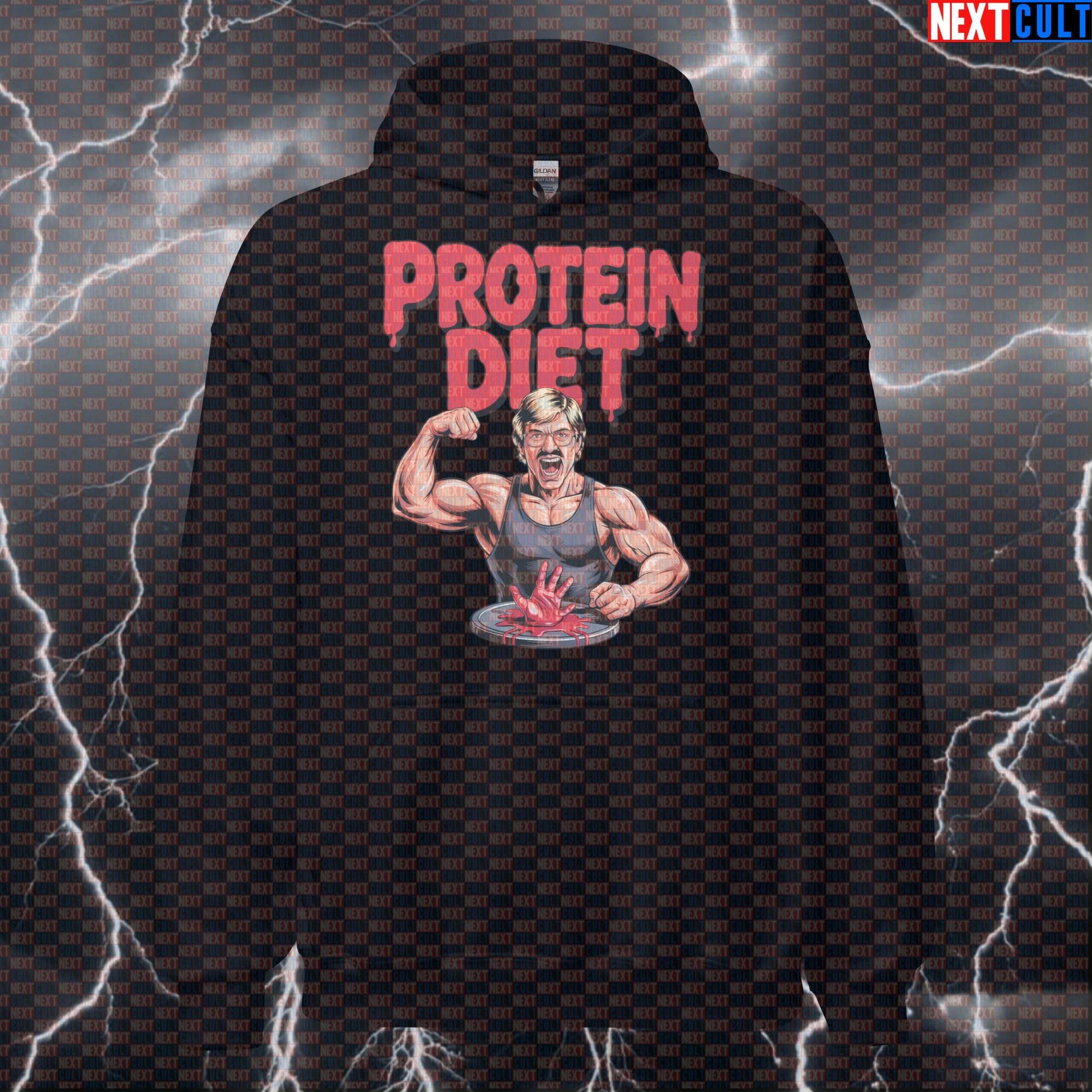 Dark Humor Protein Diet Gym Hoodie | Funny Workout Hoodie For Cannibal Meme Fans | Edgy Pullover Hoodies Bodybuilding Fast Food Films Fitness Gym Halloween Pump Cover Workout Next Cult Brand