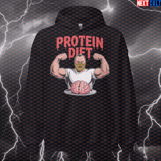 Cannibal Gym Hoodie | Funny Protein Diet Meme Hooded Sweatshirt for Lifters | Horror Workout Pullover Hoodies Bodybuilding Fast Food Films Fitness Gym Halloween Pump Cover Workout Next Cult Brand