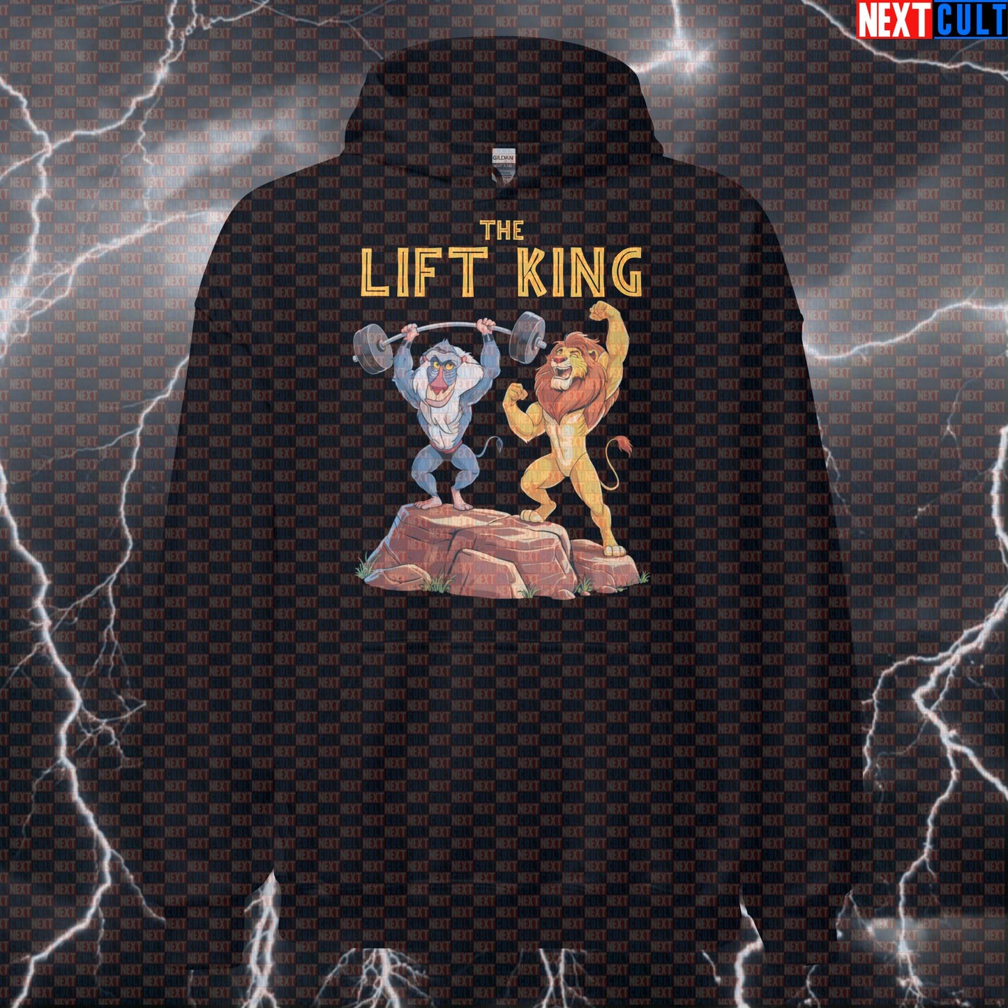 Funny Lift King Gym Hoodie | Lion King Workout Hoodie For Powerlifters & Gym Bros | Hooded Sweatshirt Hoodies Bodybuilding Films Fitness Powerlifting Pump Cover Workout Next Cult Brand